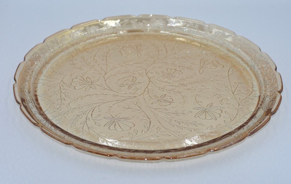 1950s Jeanette Glass Large Round Platter Tray Marigold Iridescent Louisa Pattern